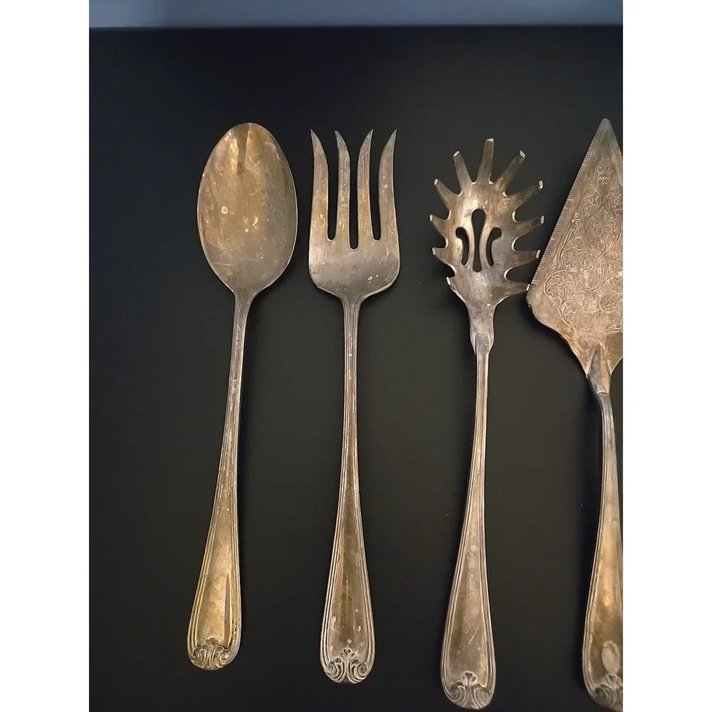 Unknown‎ Maker Lot Of 5 Serving Utensils Silver Plated